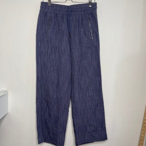 Athleta Womens Cabo Linen Textured Wide Leg Pants Blue Loose Fit Pockets Size 8 - Picture 2 of 12